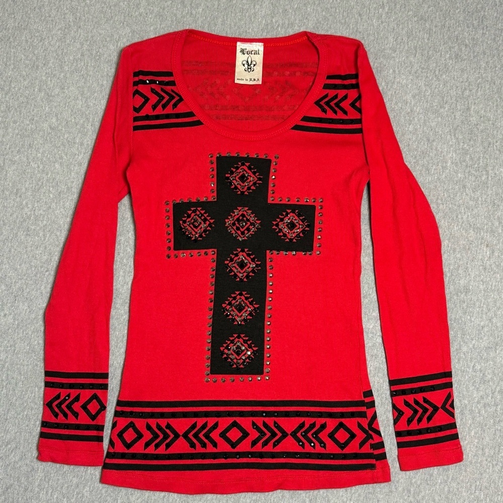 Vocal Women's S Black Hooded Sweater Studded Rhinestone Cross Gothic Goth Rock
